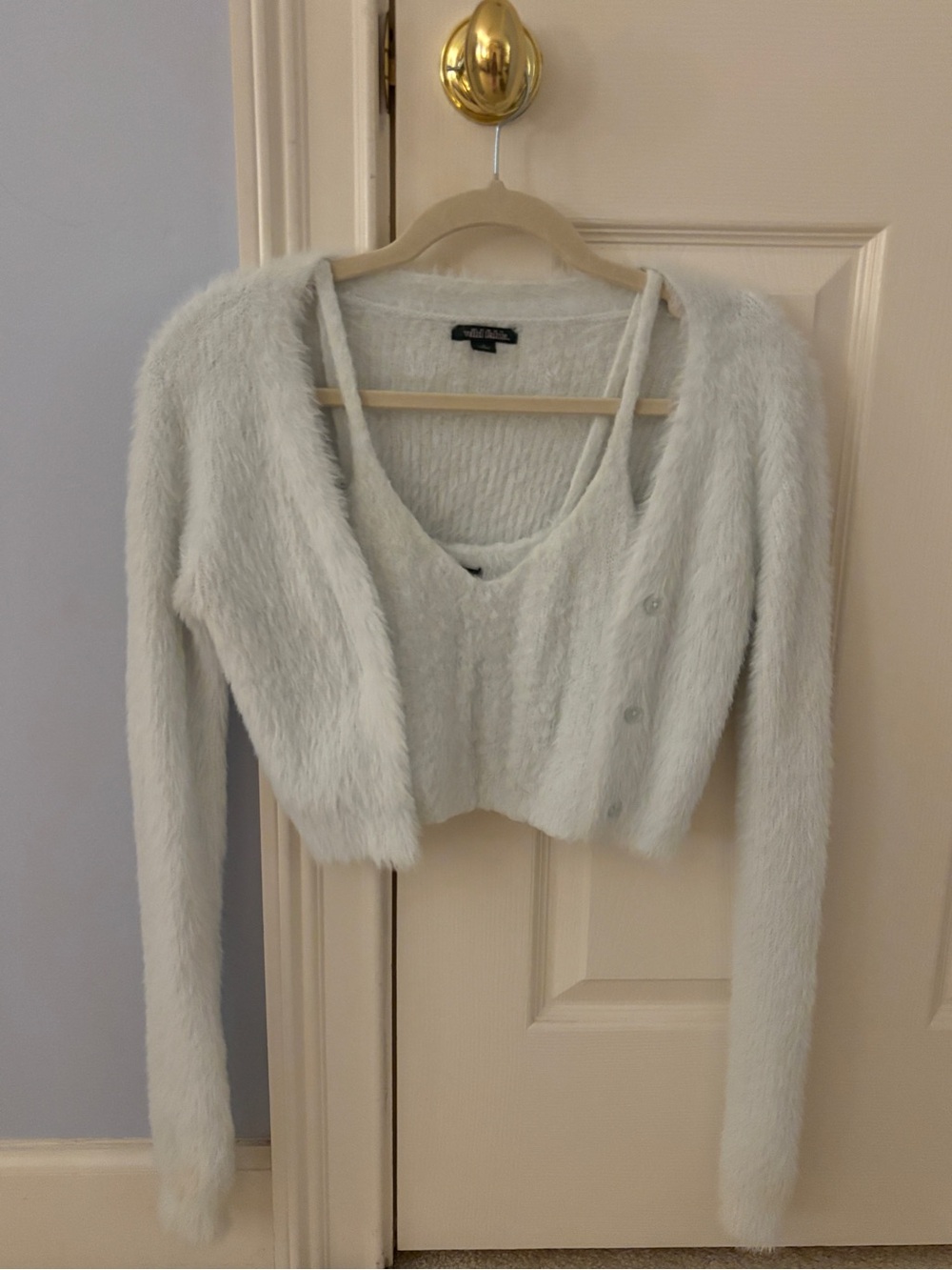 wild fable Pale Blue Fuzzy Cropped Cardigan and Tank Set
